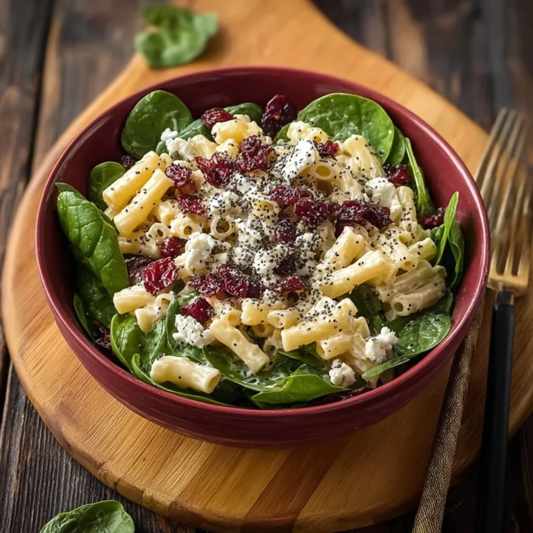 Spinach pasta salad with feta and cranberries Recipe