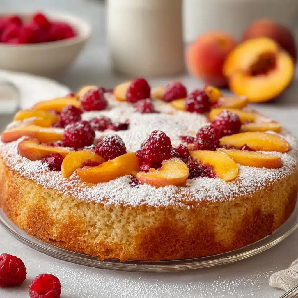 Light & Fruity Peach Raspberry Cake Recipe