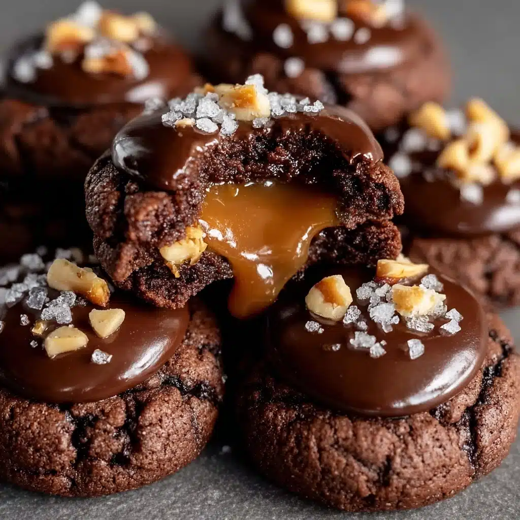 Chocolate Caramel Thumbprint Cookies with Sea Salt and Nuts Recipe