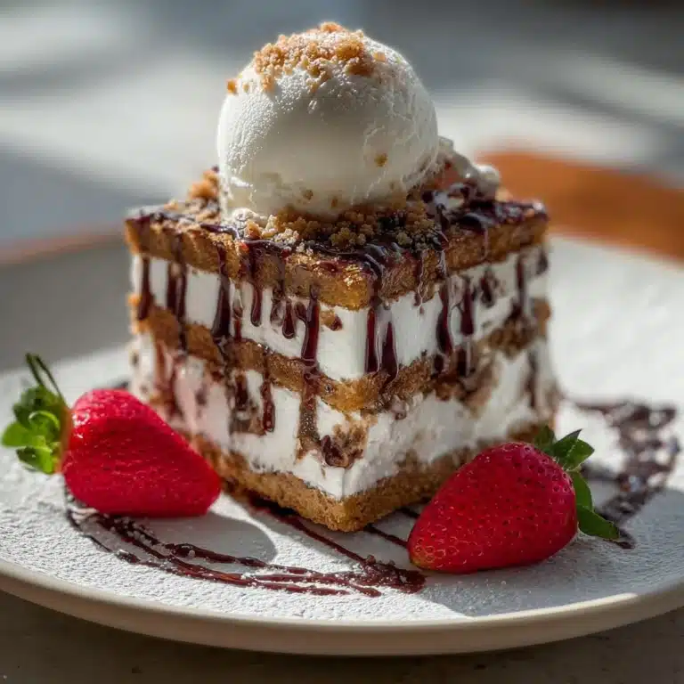 No-Bake Ice Cream Sandwich Cake with Chocolate Drizzle Recipe