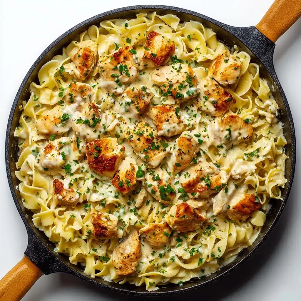 One-Pan Creamy Garlic Butter Chicken with Egg Noodles Recipe - Recipe Image