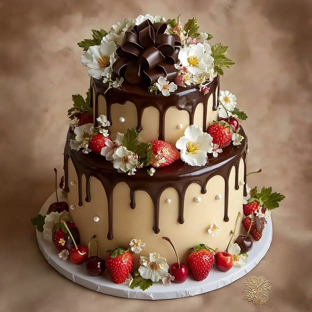 Chocolate Drip Strawberry Celebration Cake Recipe