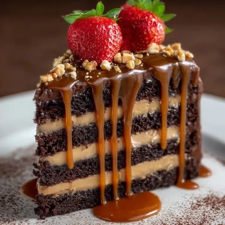 Chocolate Cake with Caramel, Strawberry & Peanut Topping Recipe