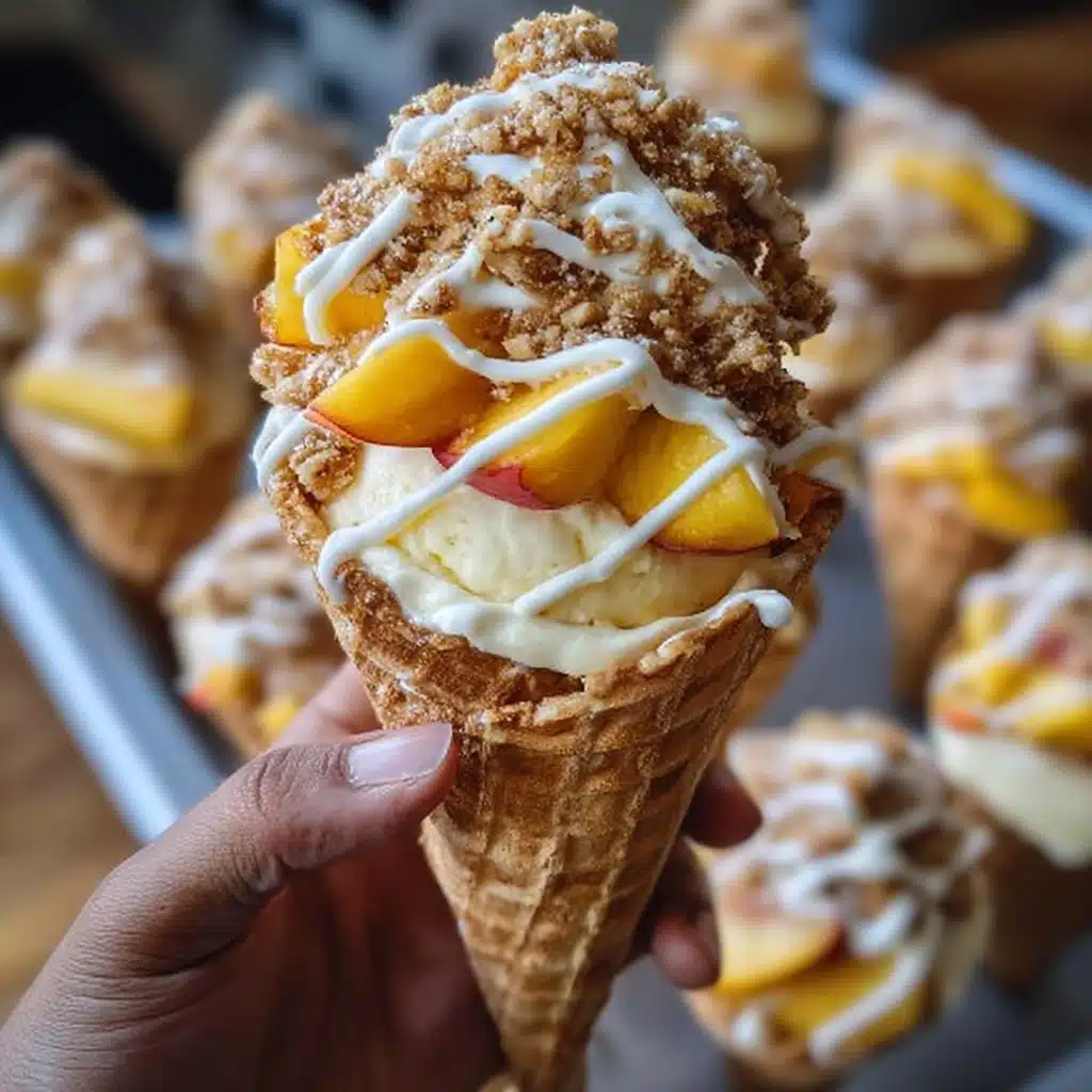 Peach Cobbler Cheesecake Stuffed Waffle Cone Recipe - Recipe Image