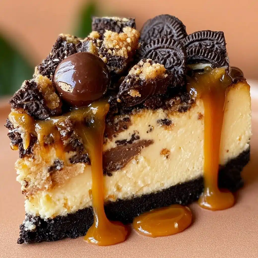Caramel Cheesecake with Reese's, Oreos, and Caramel Drizzle Recipe - Recipe Image