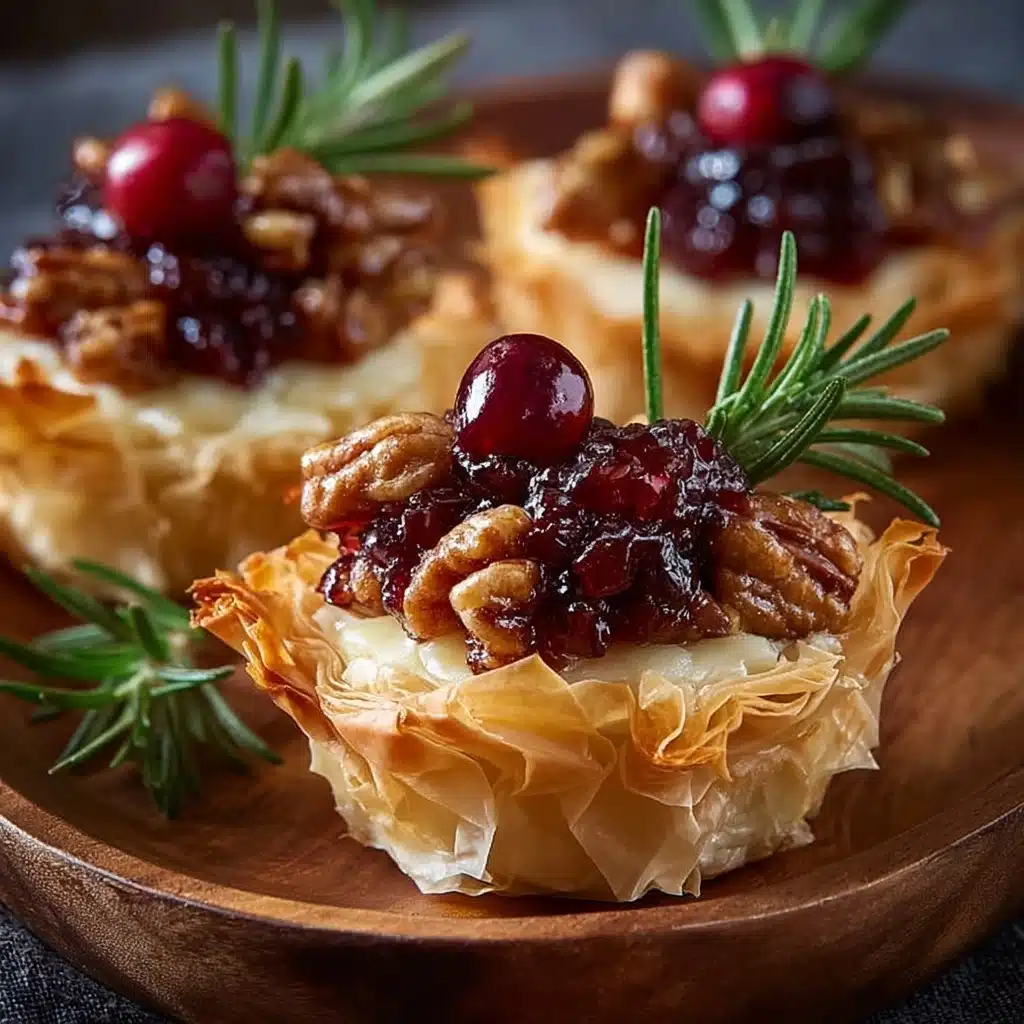 Crispy Phyllo Cups with Brie, Cranberry & Glazed Pecans Recipe - Recipe Image