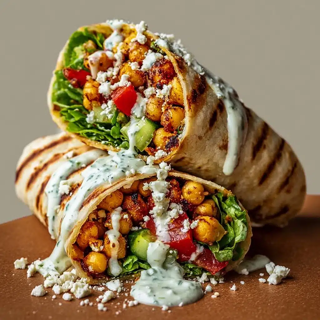 Chickpea & Feta Wrap with Veggies & Yogurt Sauce Recipe - Recipe Image