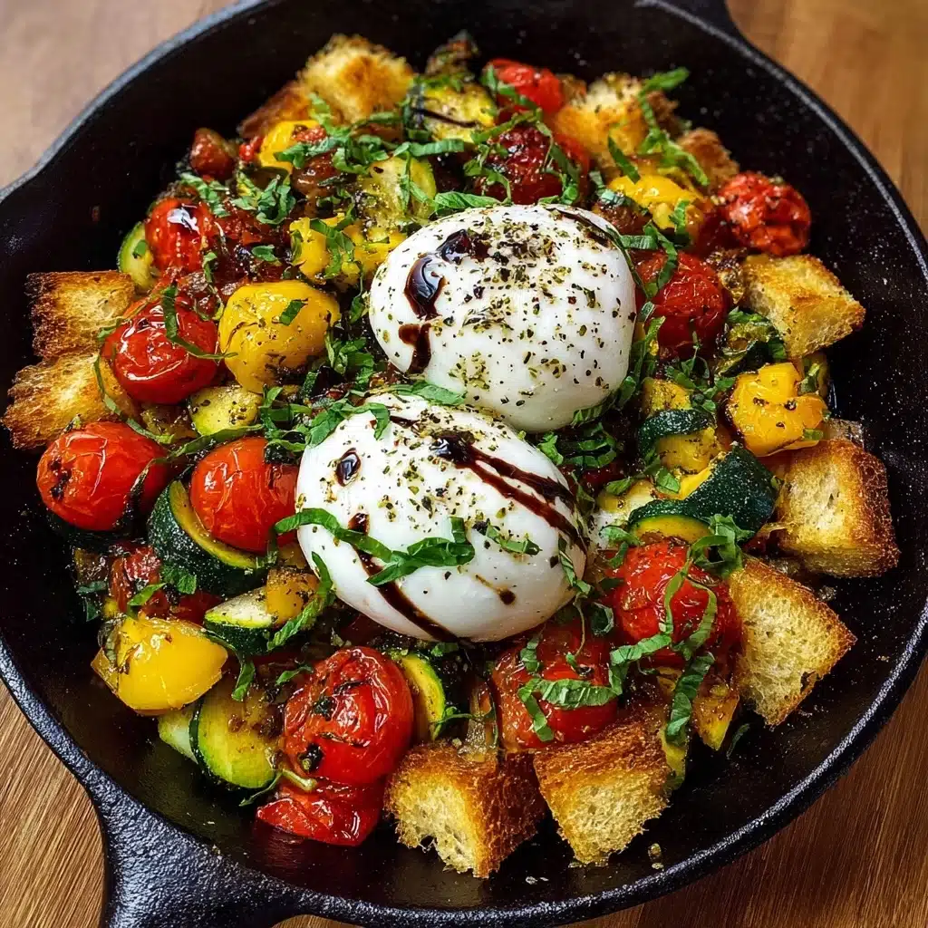 Warm Burrata & Garlic Roasted Veggie Skillet Recipe - Recipe Image