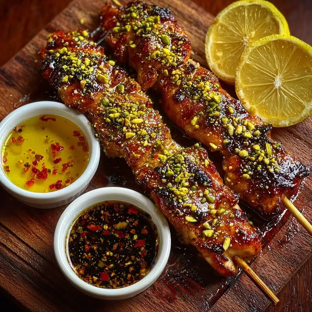 Hot Honey Chicken Skewers with Pistachio Crumble Recipe - Recipe Image