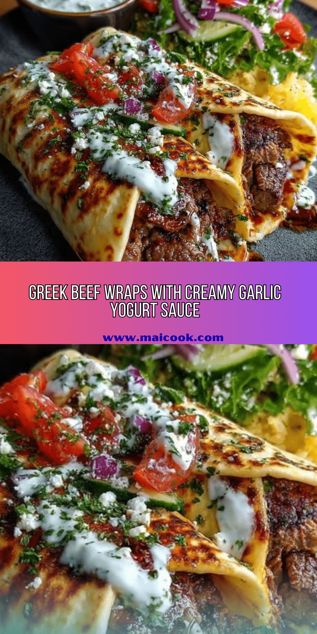 Greek Beef Wraps with Garlic Yogurt Sauce Recipe - Recipe Image