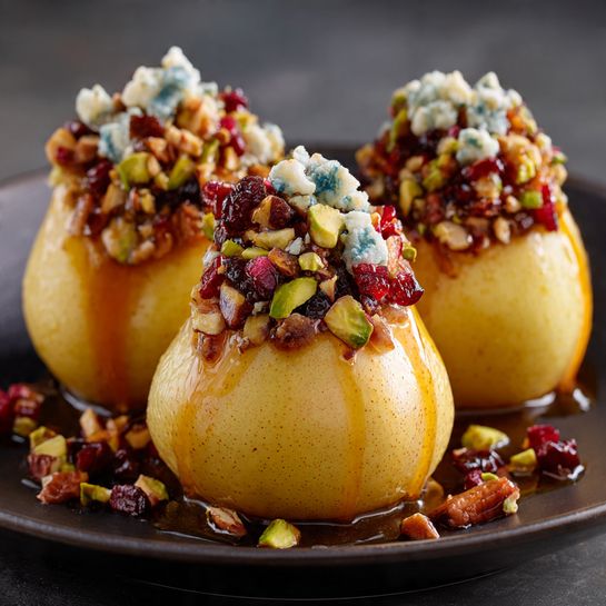 Honey-Baked Pears with Mixed Nuts & Blue Cheese Recipe