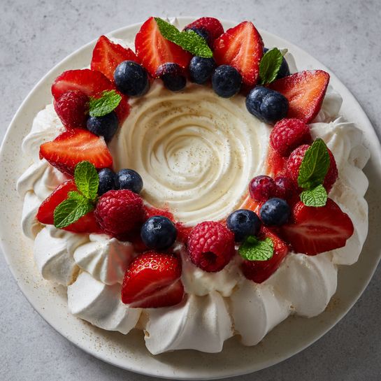 Holiday Wreath Meringues with Berries & Cream Recipe - Recipe Image