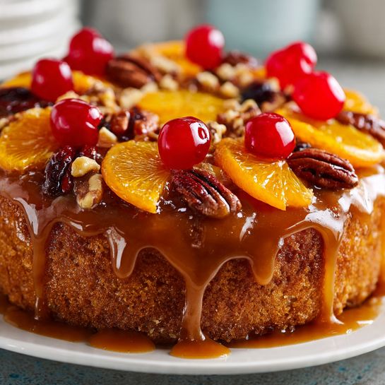 Homemade Caramel Glazed Christmas Fruit & Nut Cake recipe - Recipe Image