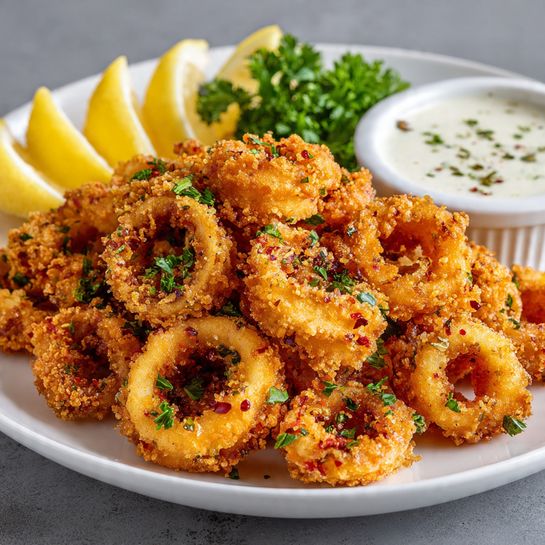 Lemon Garlic Calamari with Aioli Recipe - Recipe Image