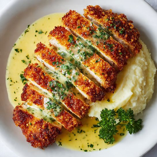 Parmesan Crusted Chicken with Creamy Garlic Sauce Recipe - Recipe Image