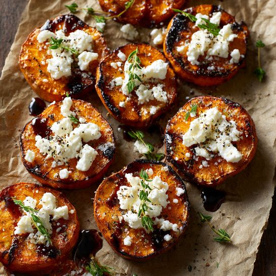 Roasted Sweet Potato Rounds with Honey & Goat Cheese Recipe - Recipe Image