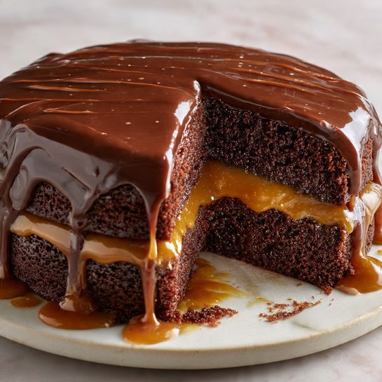 Homemade Chocolate Cake with Caramel Filling & Ganache Recipe - Recipe Image