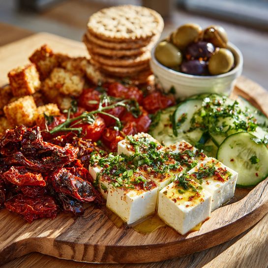 Greek Feta Mezze Platter with Chili Honey Drizzle Recipe - Recipe Image