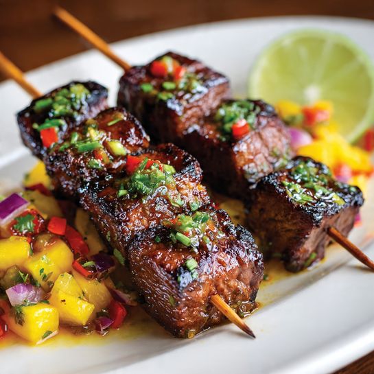 Jamaican Jerk Pork Skewers with Mango Salsa Recipe