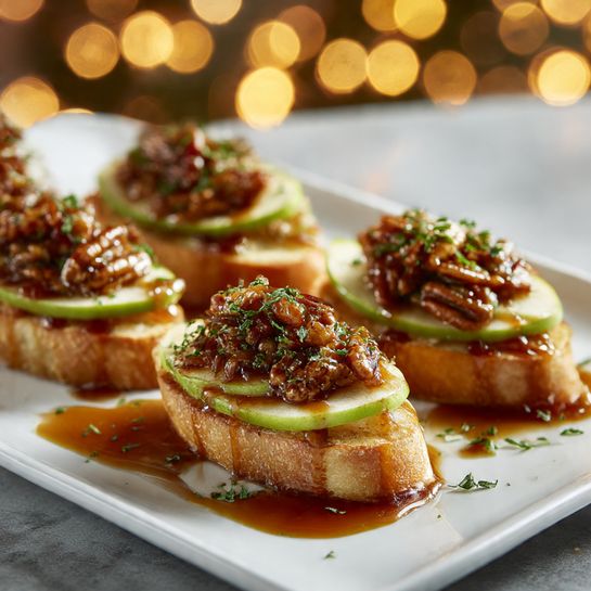Caramelized Apple, Cheddar & Pecan Crostini Recipe - Recipe Image