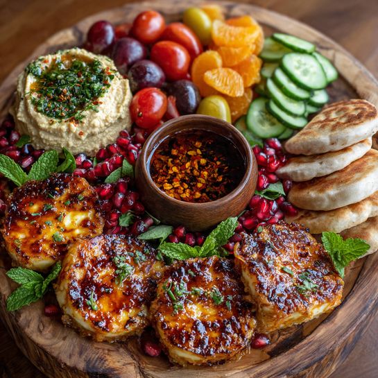 Greek Halloumi Mezze Board with Chili Honey Drizzle Recipe