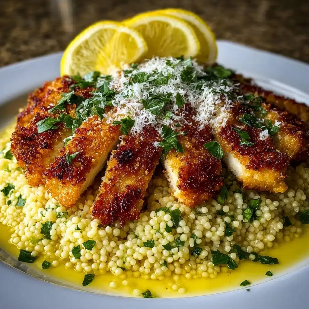 Parmesan Crusted Chicken with Lemon Herb Couscous Recipe - Recipe Image