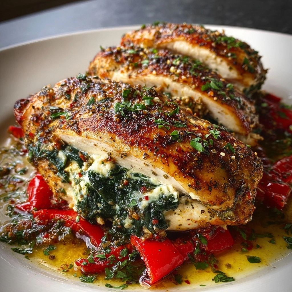 Roasted Red Pepper, Spinach, and Mozzarella Stuffed Chicken Recipe - Recipe Image