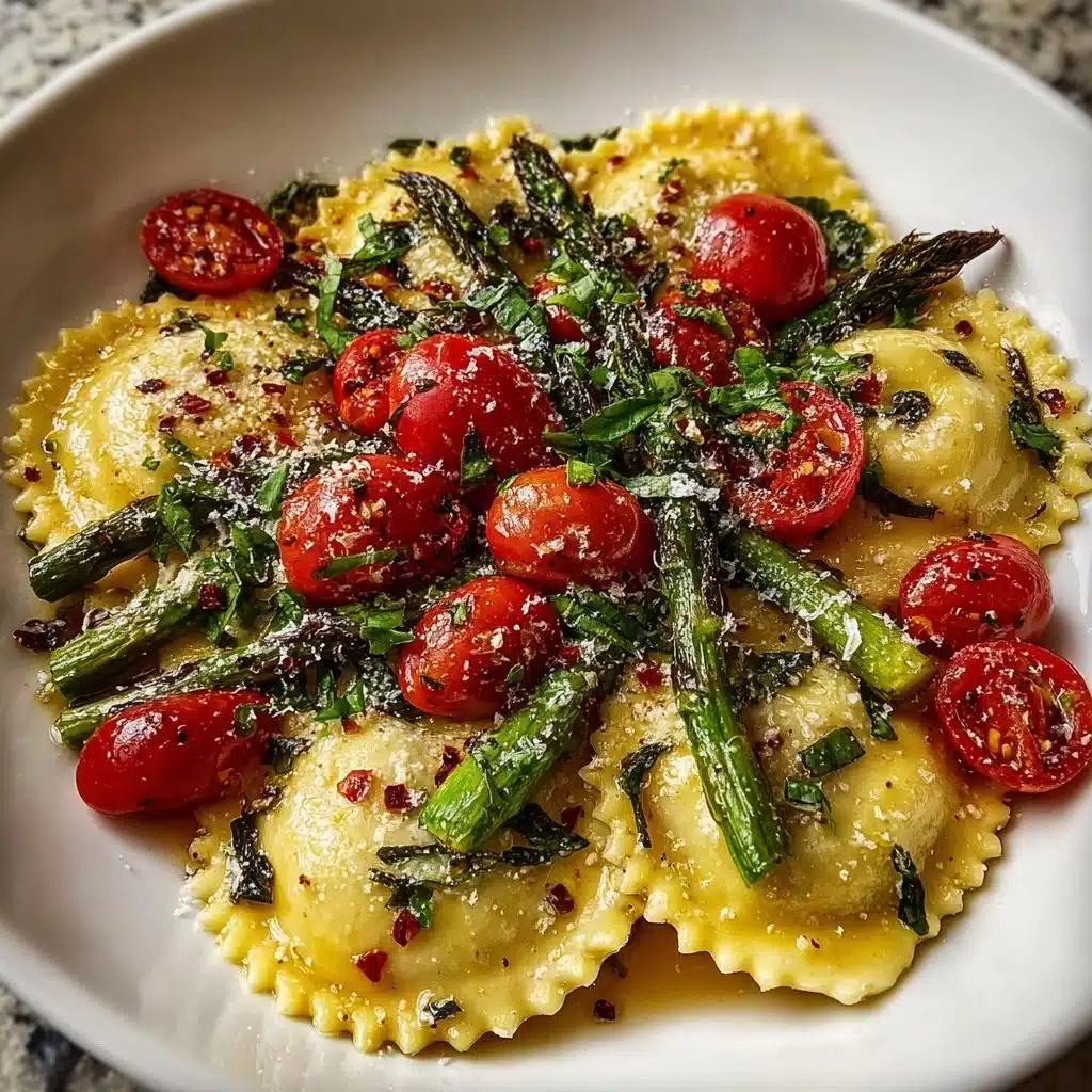 Ravioli with Tomatoes, Asparagus, Garlic, and Herbs Recipe
