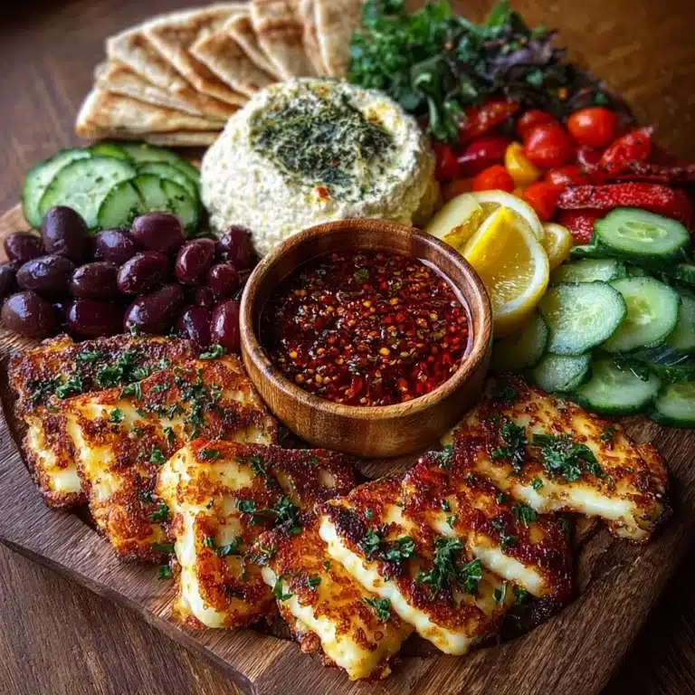 Greek Halloumi Mezze Platter with Chili Maple Drizzle Recipe