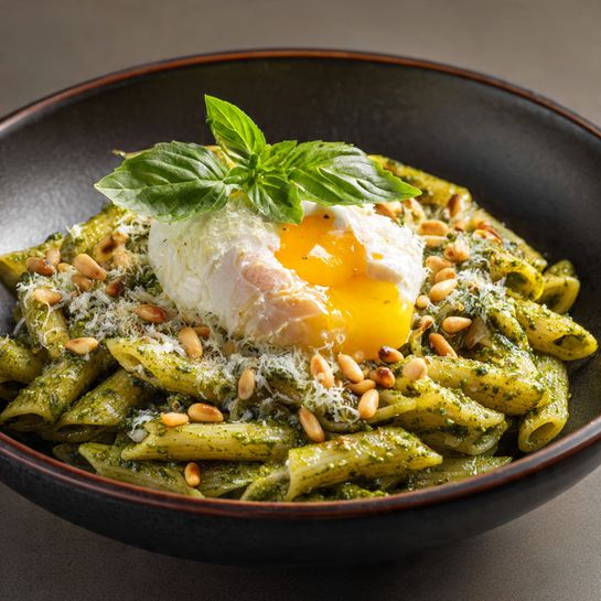Lemon Pesto Penne with Burrata & Roasted Pine Nuts Recipe
