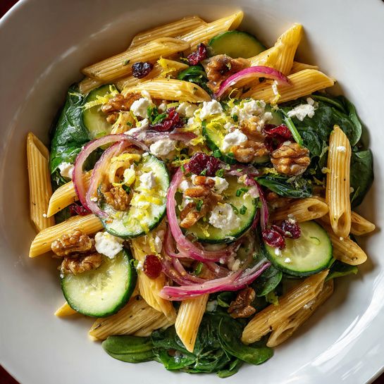 Feta & Cranberry Penne Salad with Orange Vinaigrette Recipe