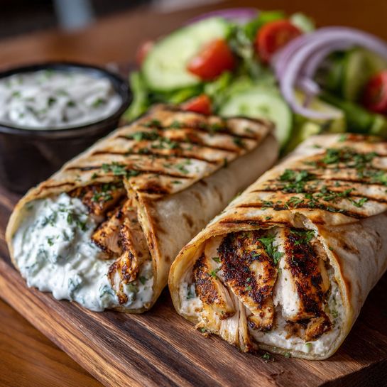 Mediterranean Grilled Chicken Wraps with Tzatziki Sauce Recipe - Recipe Image