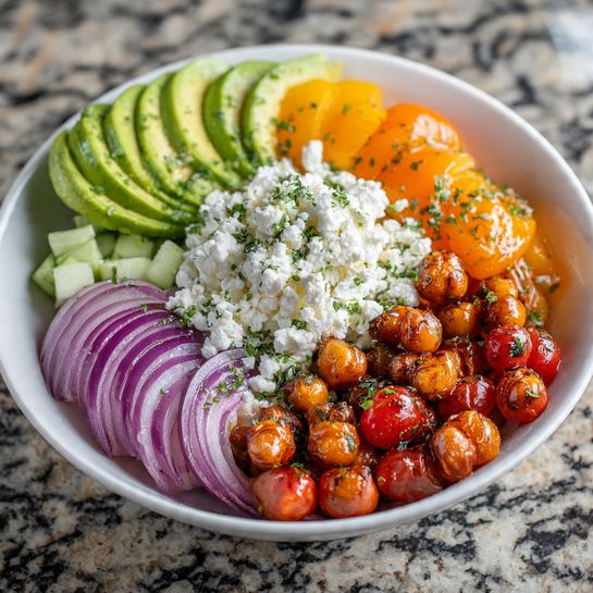 Chickpea, Feta & Avocado Salad with Onion Recipe - Recipe Image