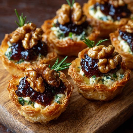 Mini Phyllo Cups with Brie, Pecans & Cranberry Drizzle Recipe