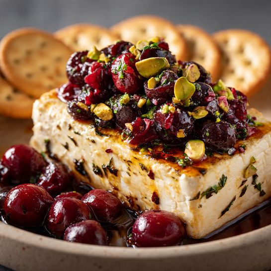 Baked Feta with Cranberry Hot Honey & Pistachios Recipe
