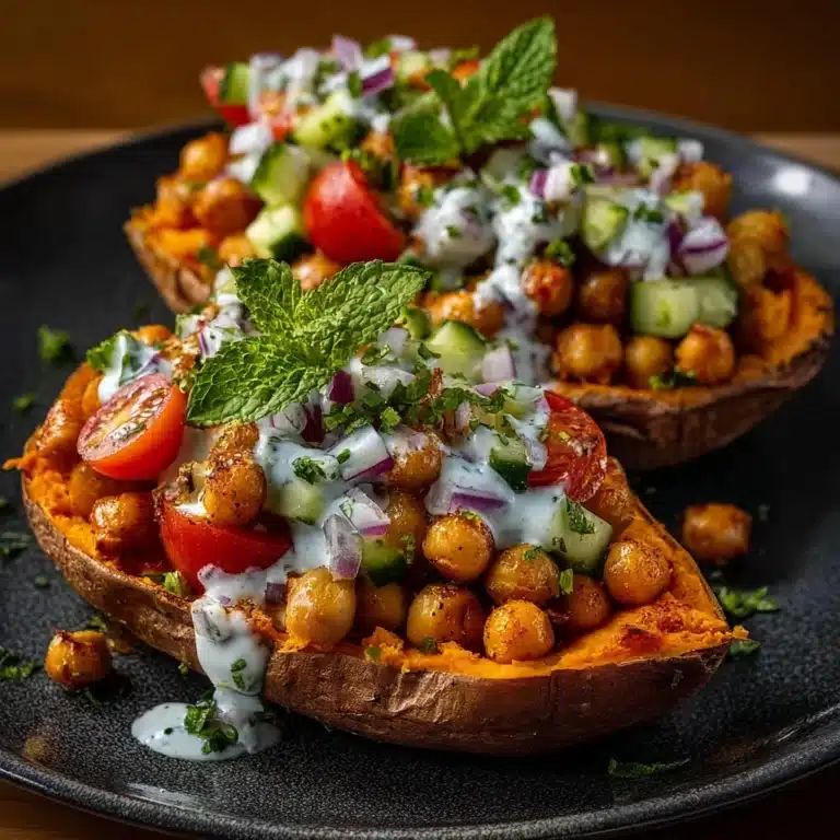 Mediterranean Chickpea Stuffed Sweet Potatoes Recipe