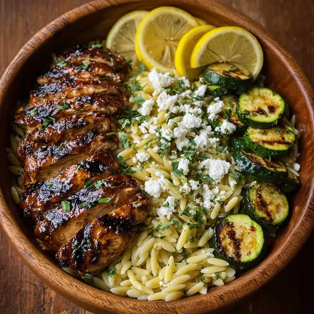 Balsamic Glazed Chicken & Orzo with Feta & Grilled Zucchini Recipe - Recipe Image