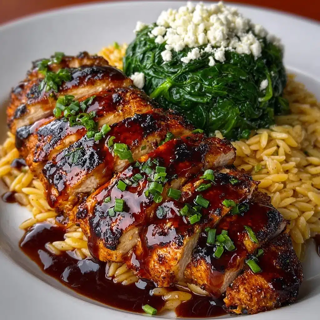 Balsamic Glazed Chicken & Orzo with Feta & Sautéed Spinach Recipe - Recipe Image