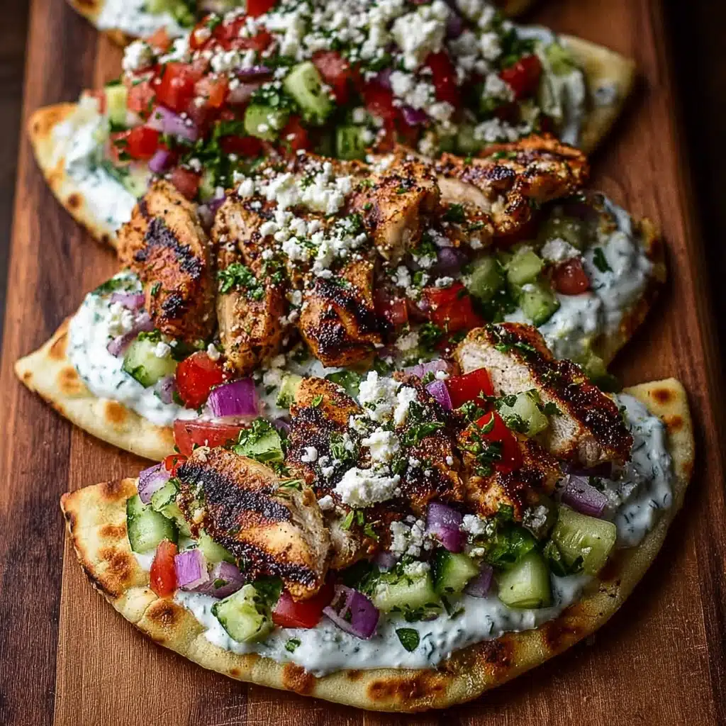 Greek Chicken Flatbread with Creamy Garlic Sauce Recipe - Recipe Image