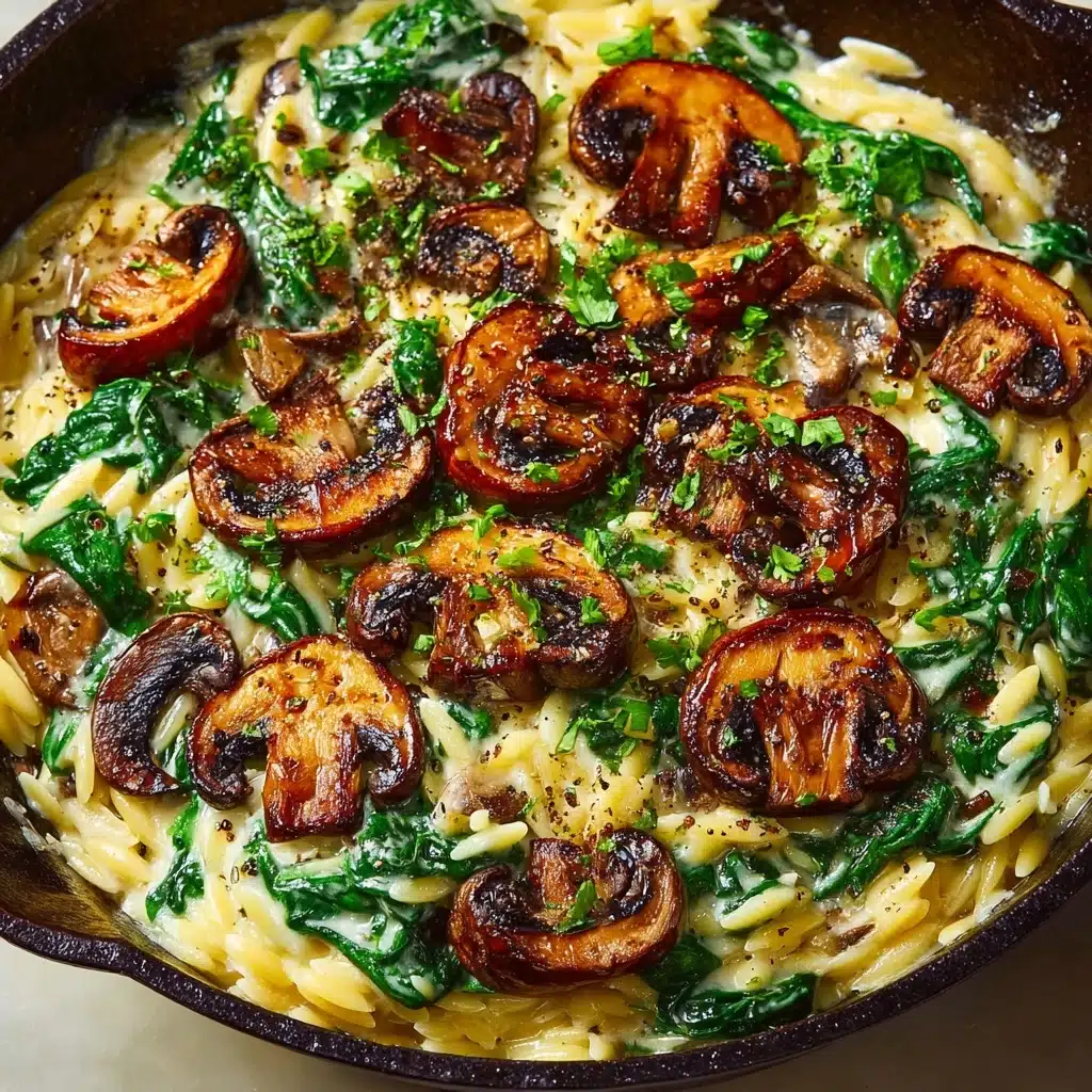 Creamy Mushroom Spinach Orzo Skillet Recipe - Recipe Image