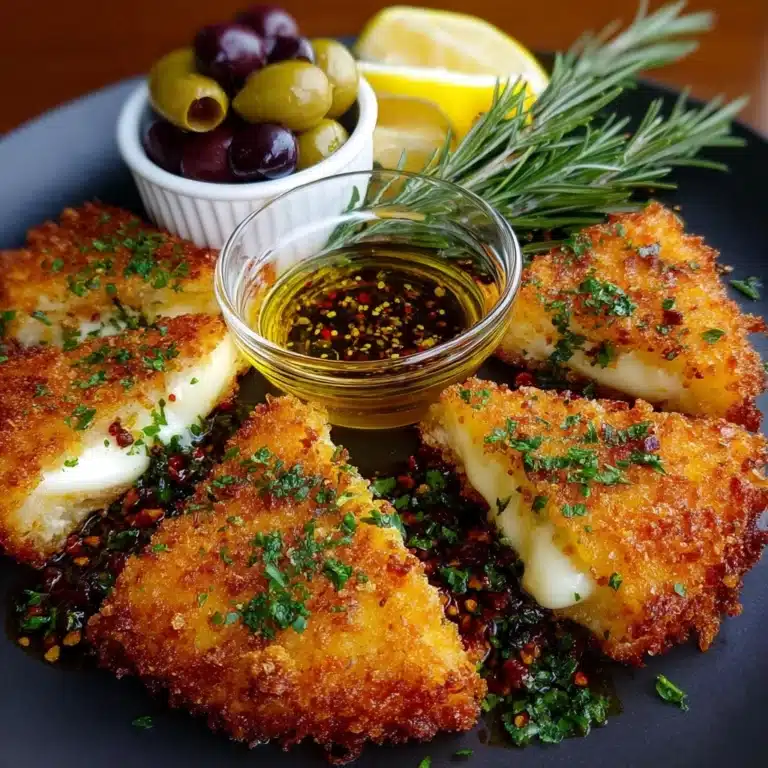 Crispy Fried Brie with Pepper Honey, Warm Lemon-Herb Olives Recipe