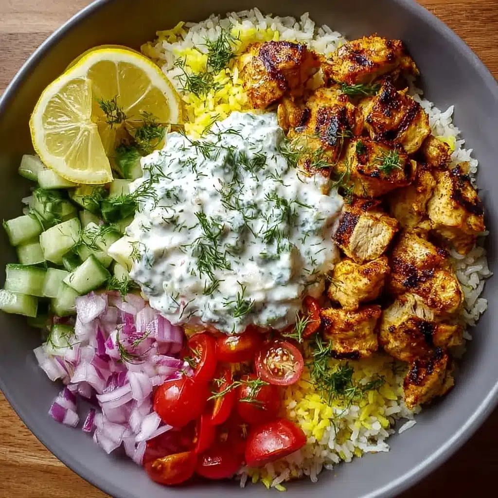 Greek Chicken Souvlaki Bowls with Dill Yogurt Sauce Recipe