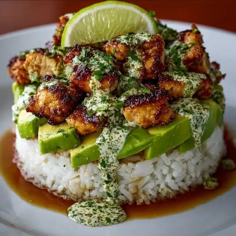 Honey Lime Chicken & Avocado Rice Stack with Cilantro Sauce Recipe