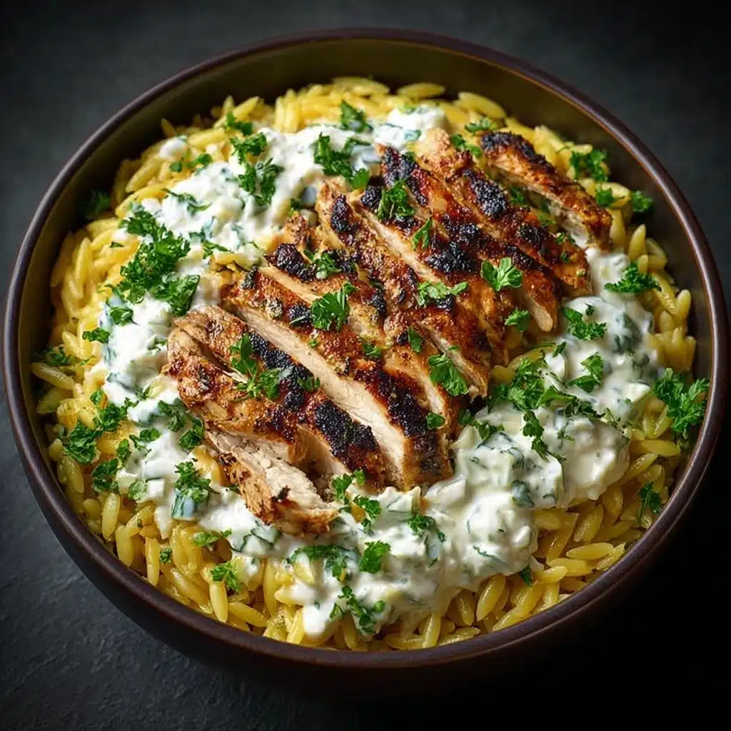 Lemon Dijon Chicken Orzo Bowl with Garlic Whipped Feta Recipe