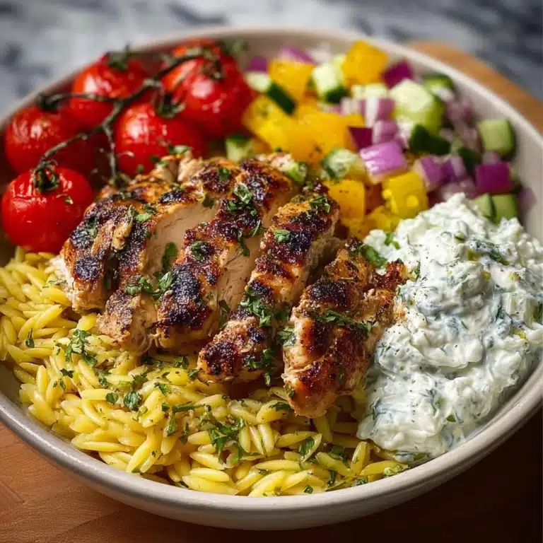 Lemon Dijon Chicken Orzo Bowl with Lemon Feta Yogurt Sauce Recipe
