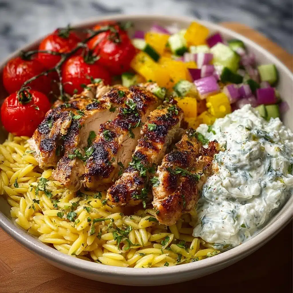 Lemon Dijon Chicken Orzo Bowl with Lemon Feta Yogurt Sauce Recipe - Recipe Image