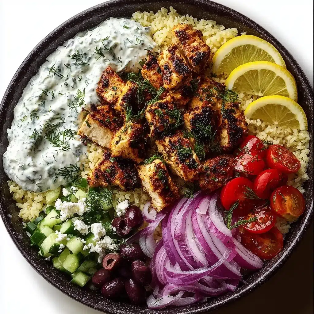 Greek Chicken Souvlaki Bowls with Yogurt Feta Sauce Recipe - Recipe Image
