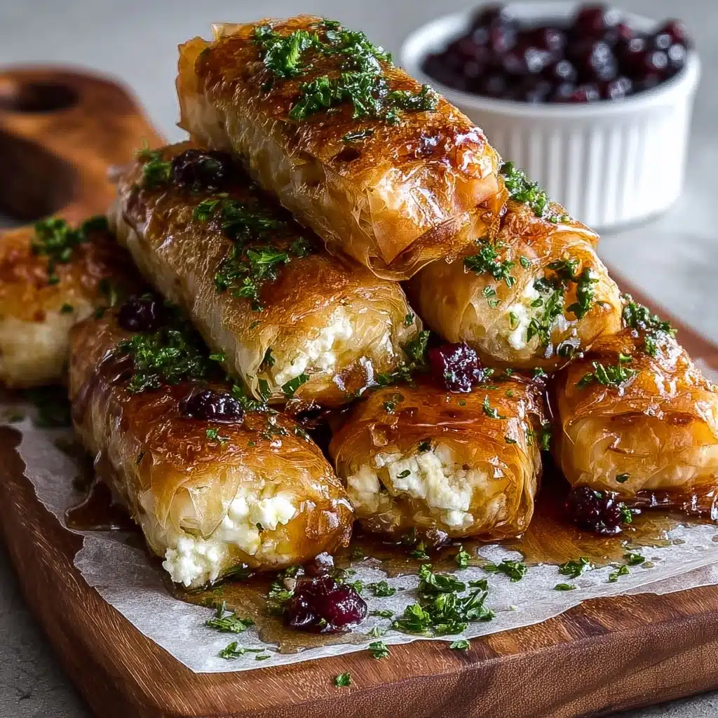Golden Baked Feta Rolls with Sweet Cranberry Honey Recipe - Recipe Image