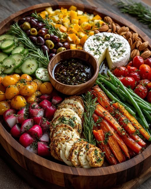 Cheese & Veggie Holiday Platter with Herb Oil Drizzle Recipe - Recipe Image