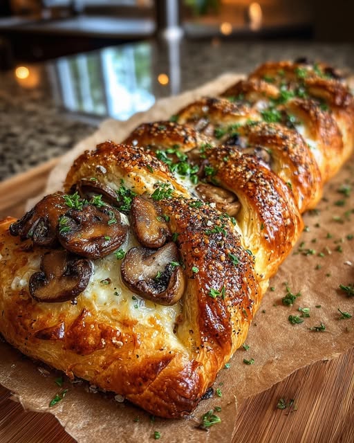 Savory Mushroom & Swiss Cheese Puff Pastry Braid Recipe - Recipe Image